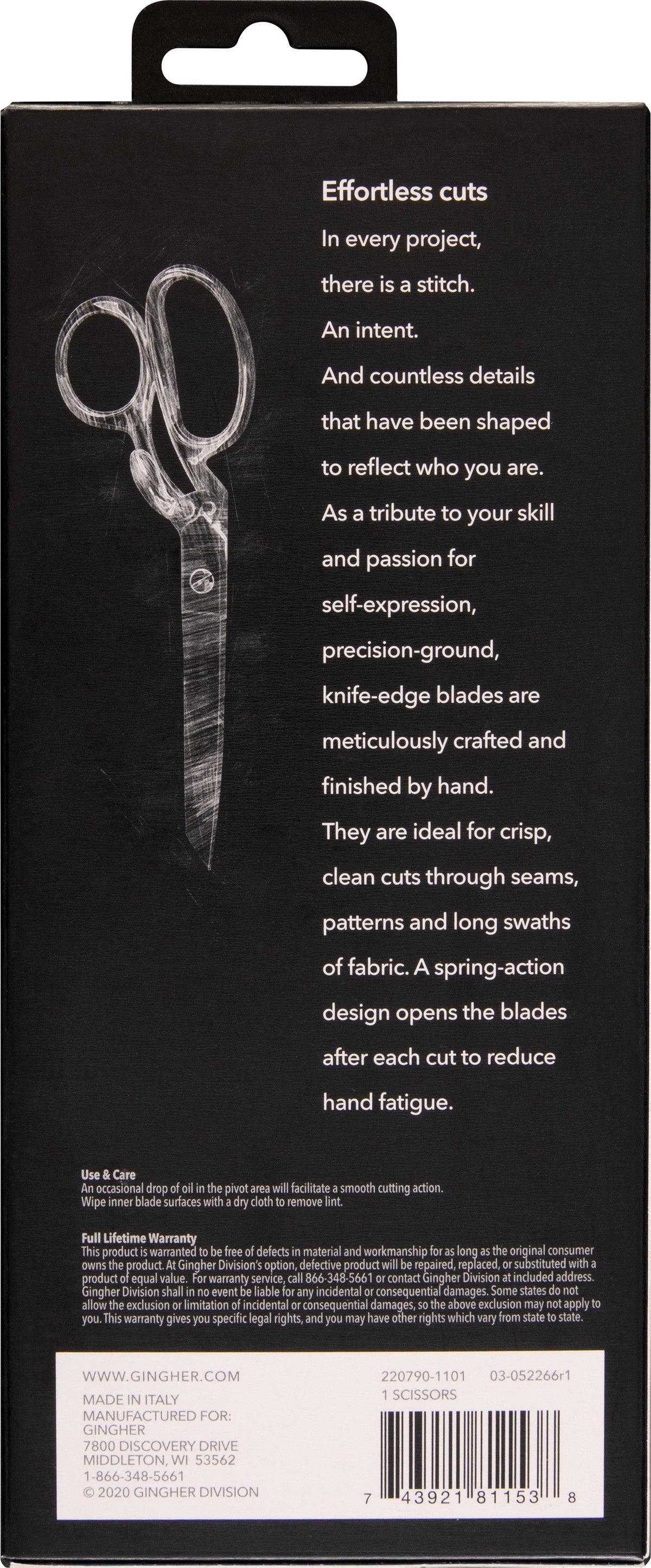 Gingher 8in Knife Edge Spring Action Dressmaker Shears