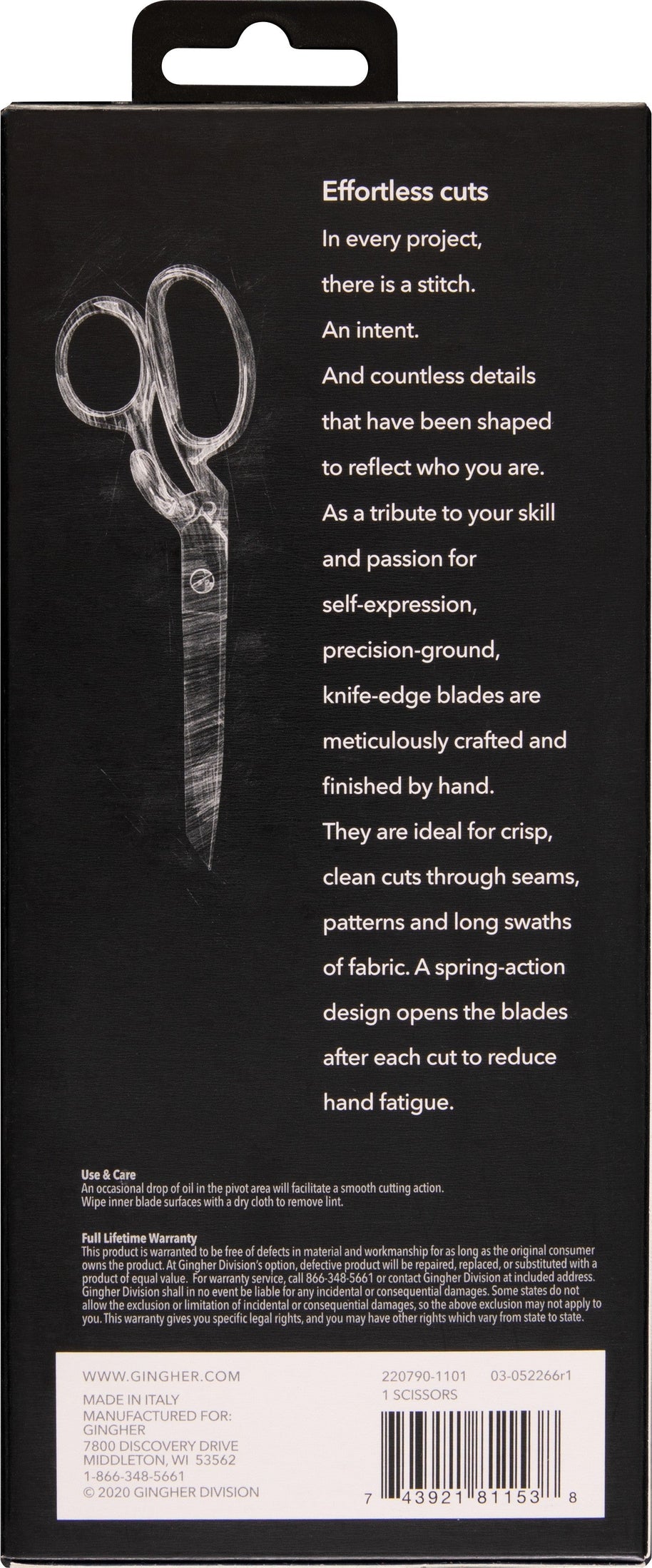 Gingher 8in Knife Edge Spring Action Dressmaker Shears