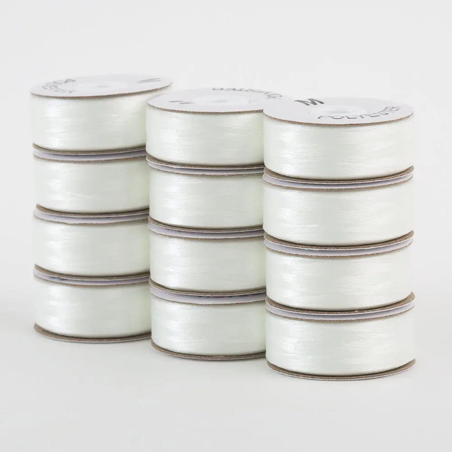 Super Bobs Poly #624 Natural Whilte (M-Style) 12 pack pre-wound bobbins