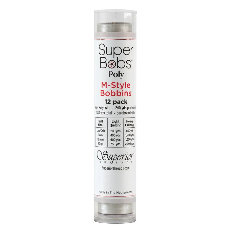 Super Bobs Poly #623 Silver (M-Style) 12 pack pre-wound bobbins
