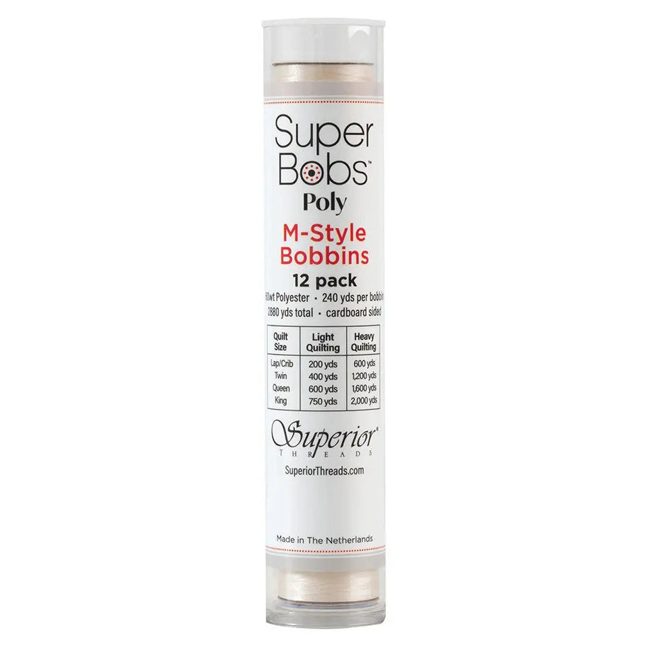 Super Bobs Poly #655 Off White (M-Style) 12 pack pre-wound bobbins