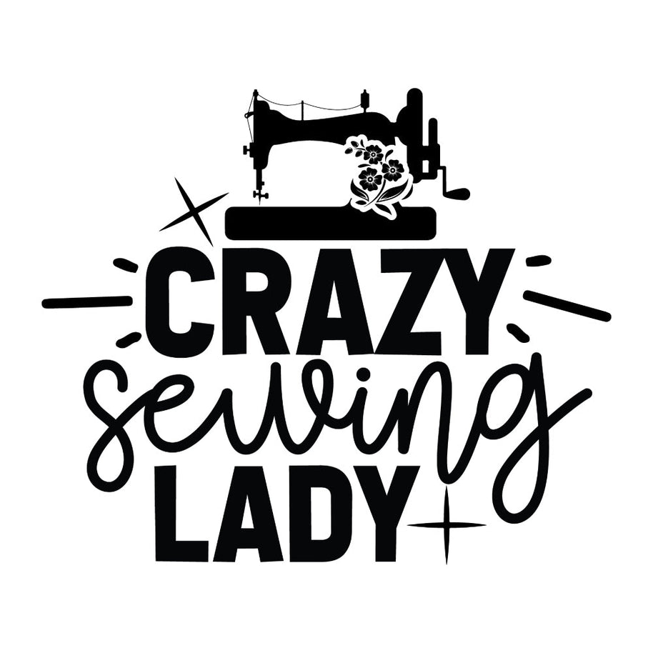 Black and White Crazy Sewing Lady Fabric Panel