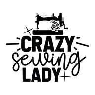 Black and White Crazy Sewing Lady Fabric Panel