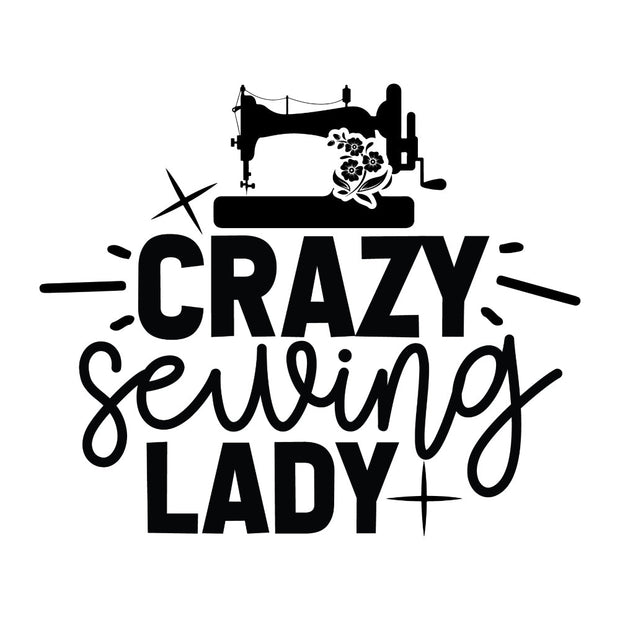 Black and White Crazy Sewing Lady Fabric Panel