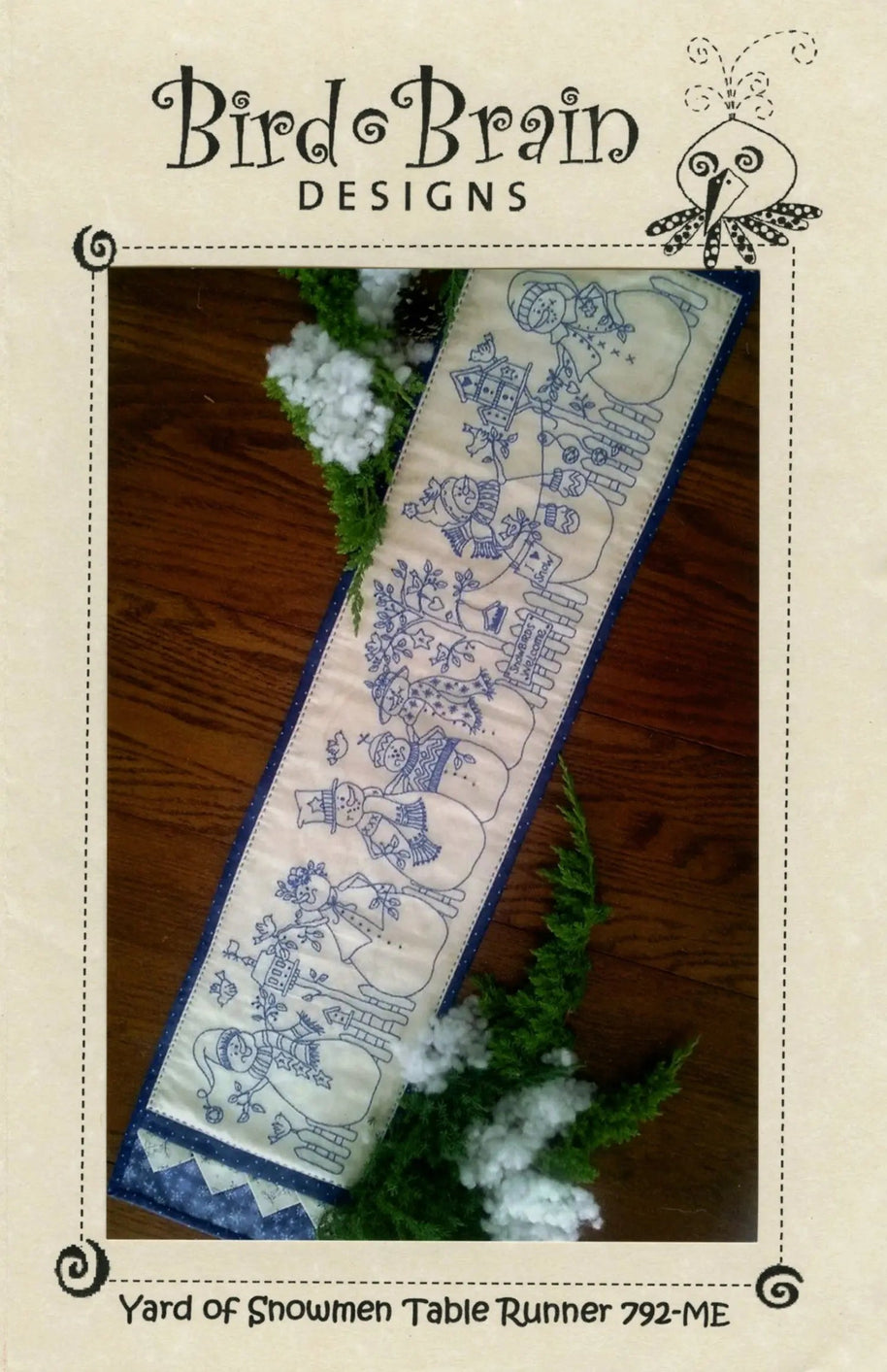 CD Yard of Snowmen Table Runner Machine Embroidery