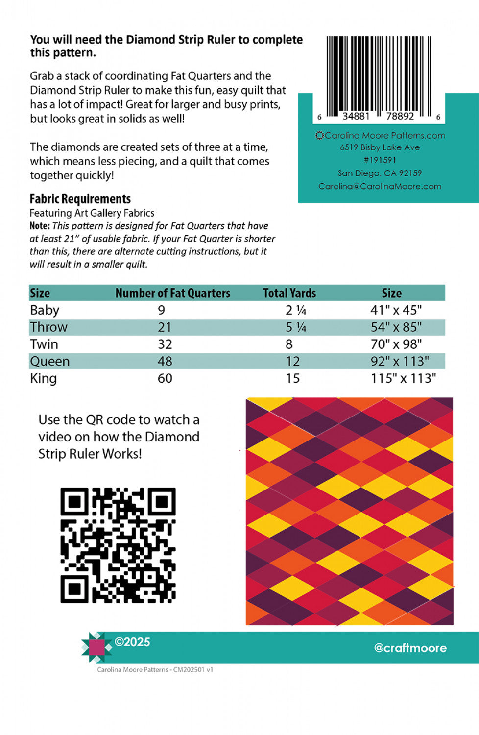 Fat Quarter Diamonds Quilt Pattern