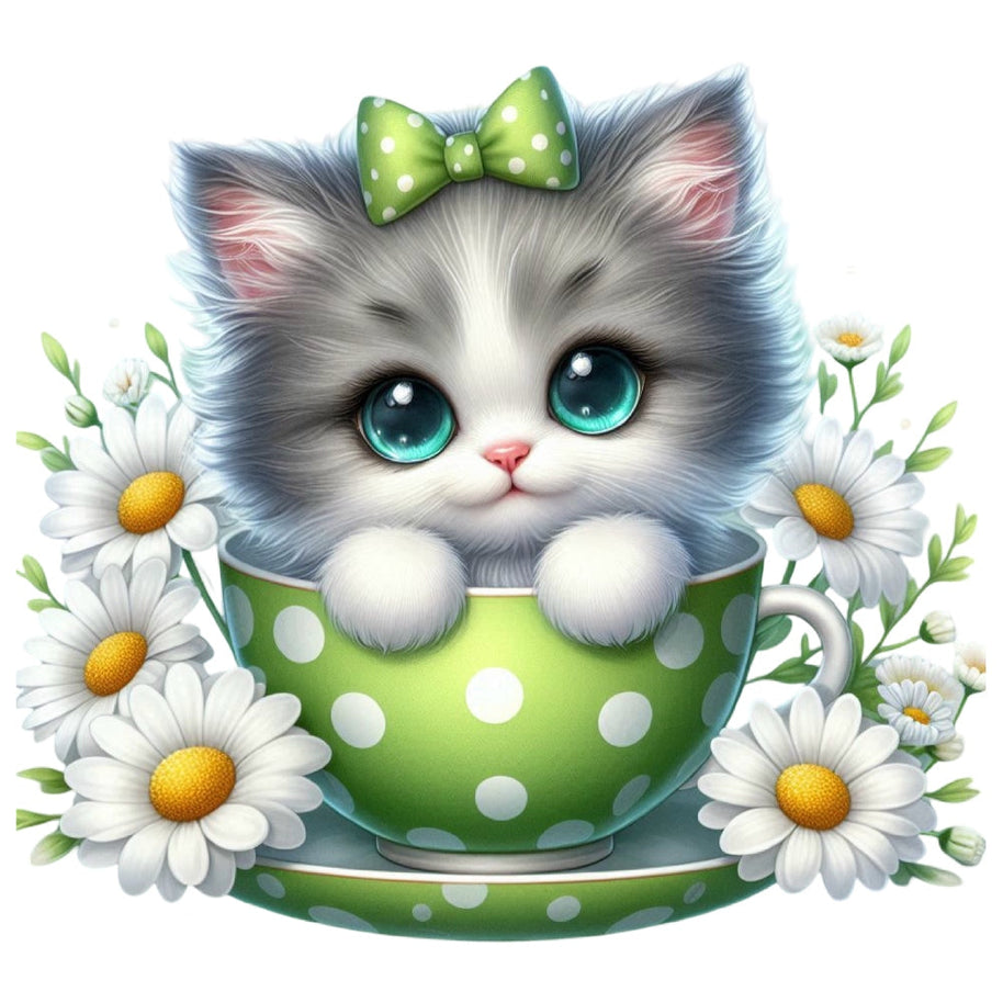 Cats in Tea Cups Fabric Panel 1