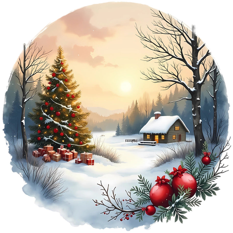 Christmas Winter Scene 2 Fabric Panel
