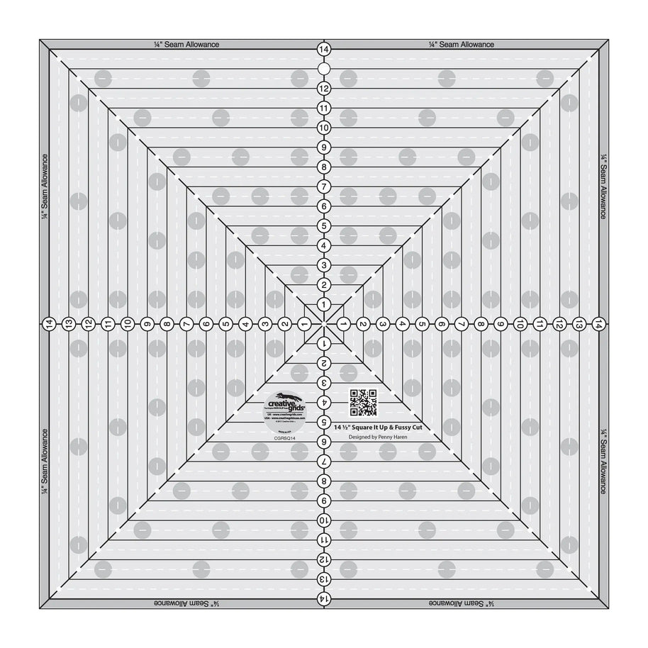 Creative Grids 14-1/2in Square It Up or Fussy Cut Square Quilt Ruler