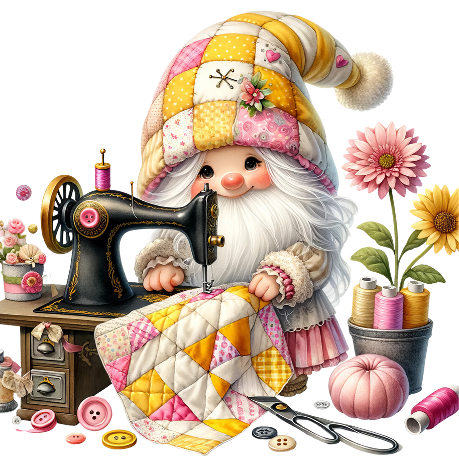 Cute Sewing Gnomes Fabric Panel 20