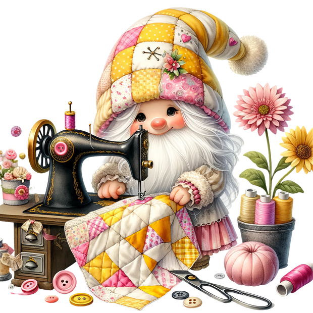 Cute Sewing Gnomes Fabric Panel 20