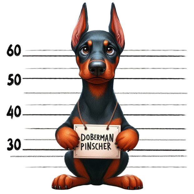 Doggie Mugshots Doberman Pinscher Fabric Panel