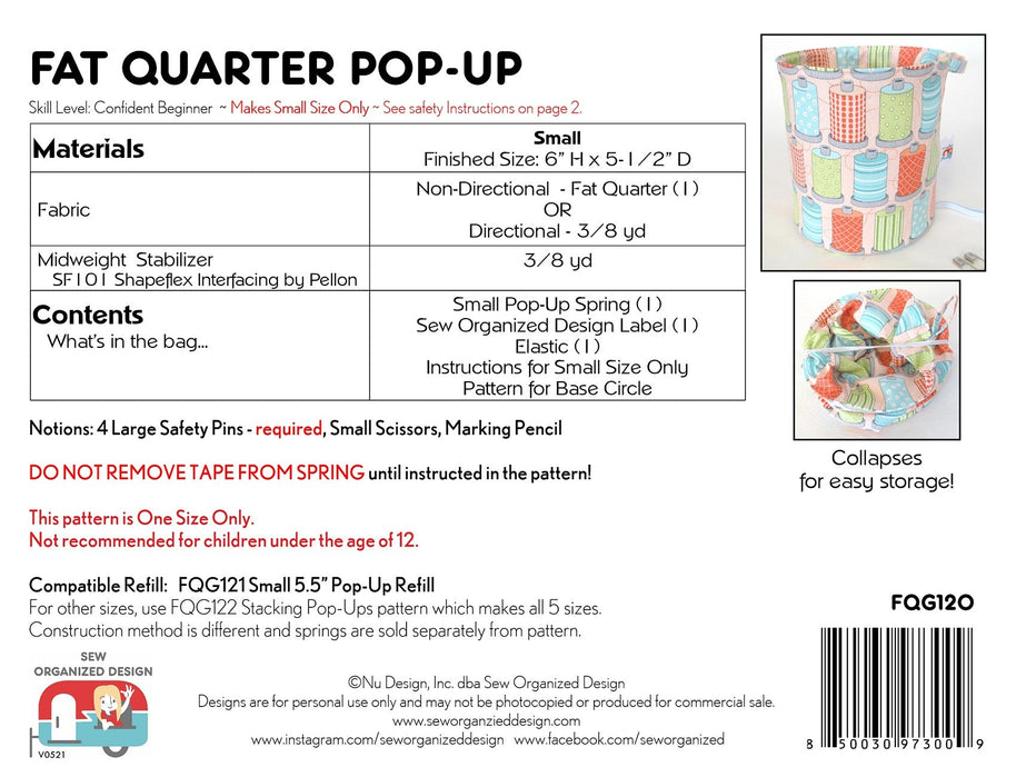 Fat Quarter Pop Up Pattern