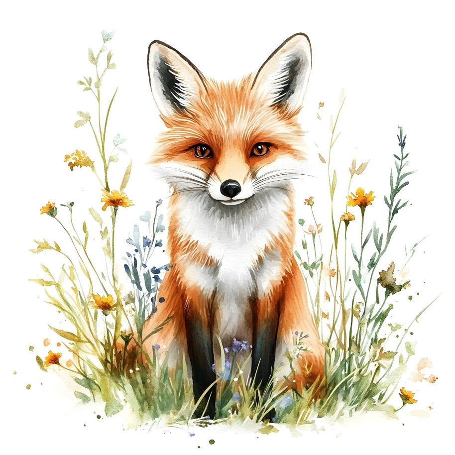 Foxes in Wildflowers Fabric Panel 4