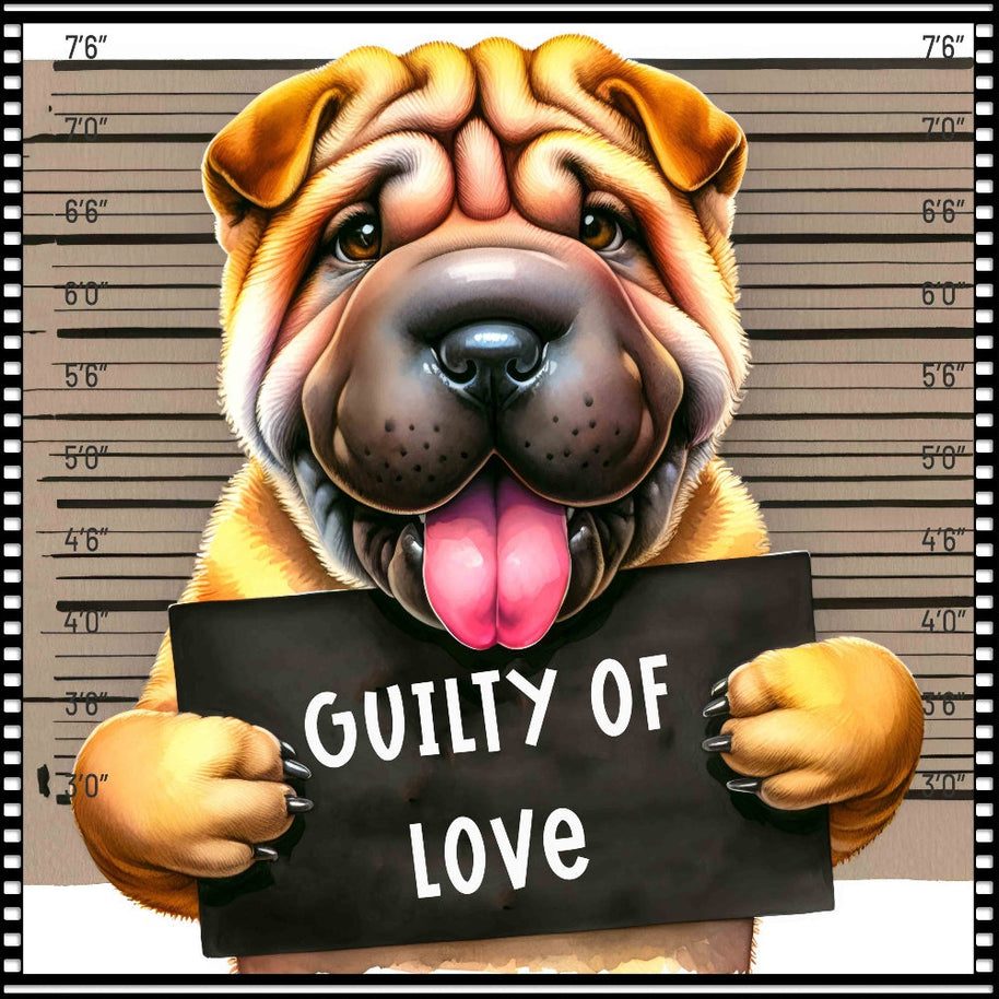 Funny Dog Mugshots Shar Pei Fabric Panel