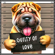 Funny Dog Mugshots Shar Pei Fabric Panel