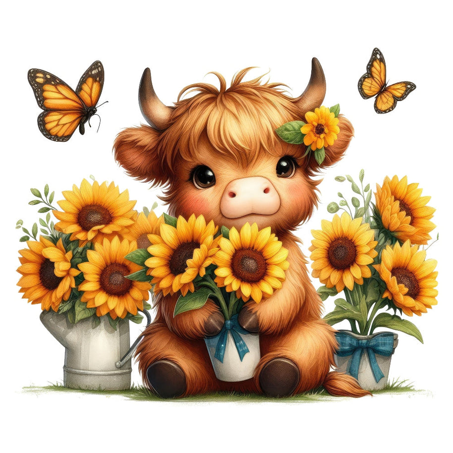 Highland Cow With Sunflowers Fabric Panel 11