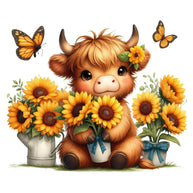 Highland Cow With Sunflowers Fabric Panel 11