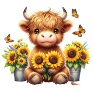 Highland Cow With Sunflowers Fabric Panel 4