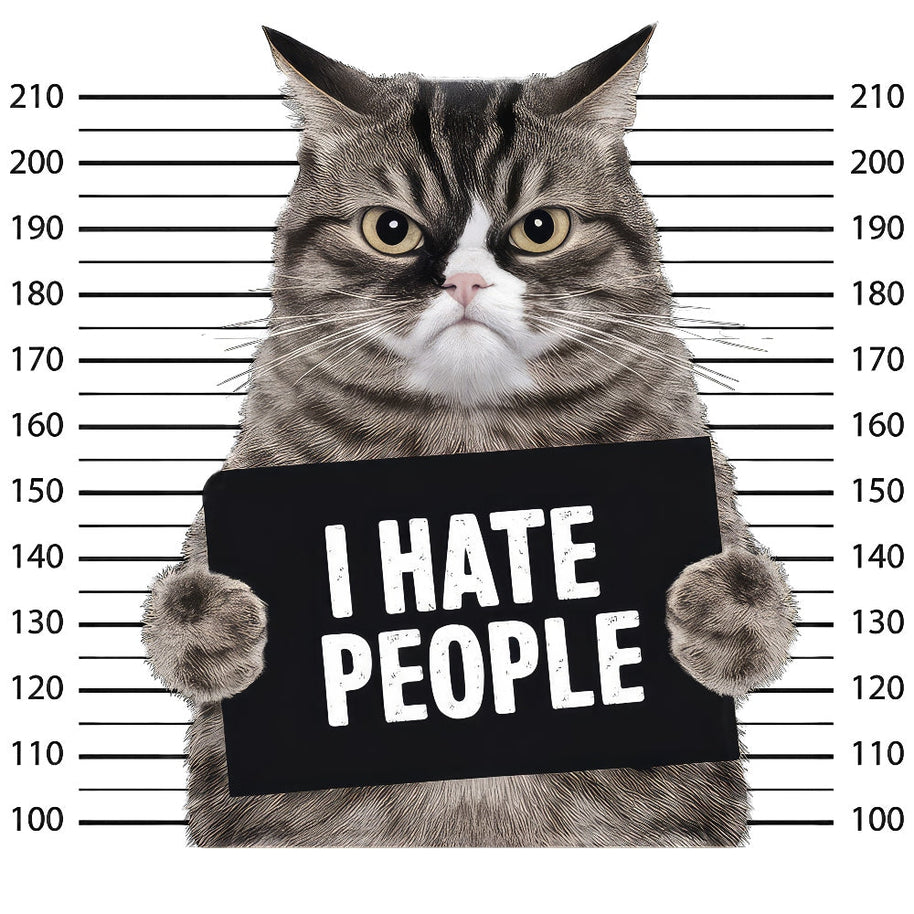 I Hate People Angry Cat Mugshot Fabric Panel