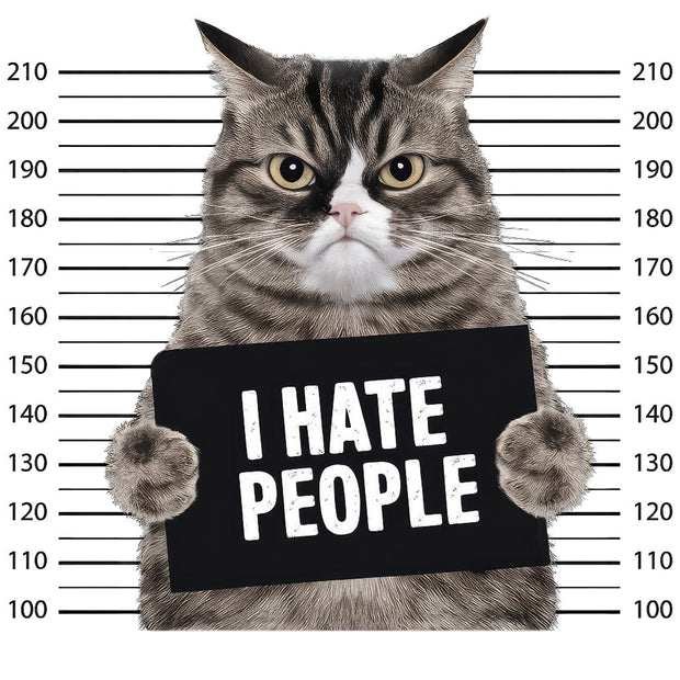 I Hate People Angry Cat Mugshot Fabric Panel