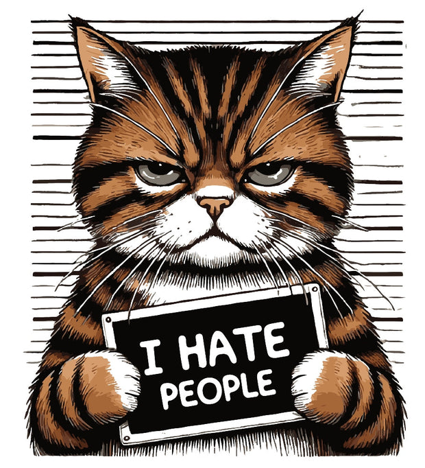 I Hate People Cat Mugshot Fabric Panel
