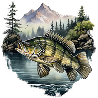 Jumping Bass Fish Scene Fabric Panel 3