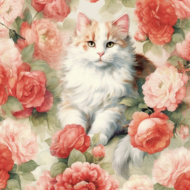 Kittens in the Rose Garden Fabric Panel 7