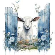 Light Blue Farm Animals Fabric Panel 7