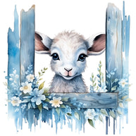 Light Blue Farm Animals Fabric Panel 9