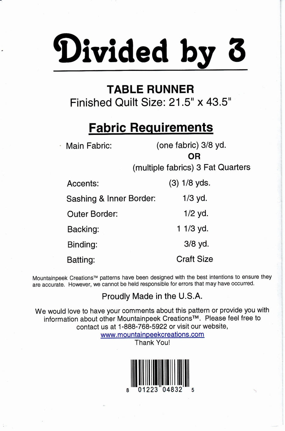 Divided By 3 Table Runner