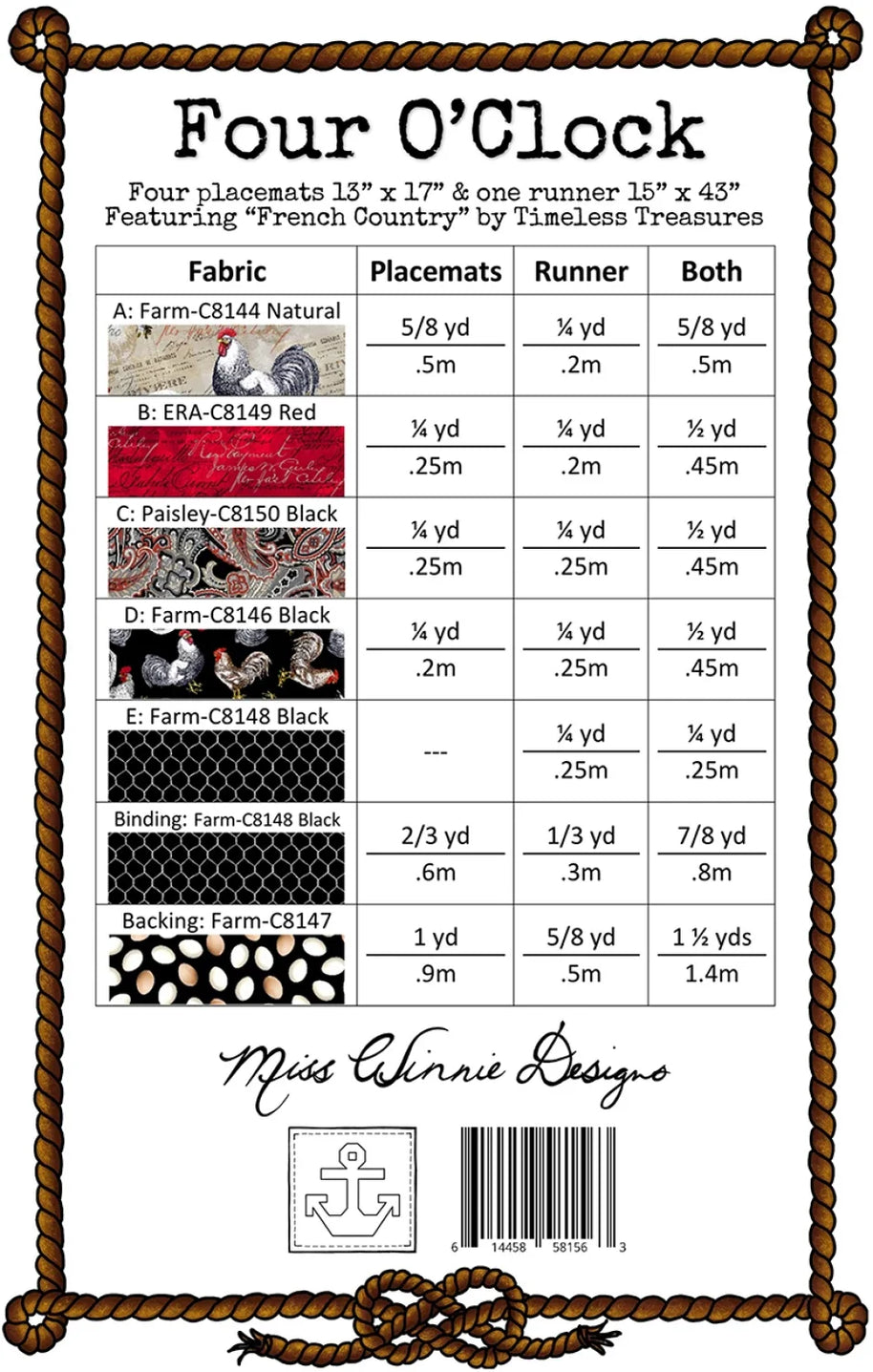 Four O'Clock Placemat and Runner Pattern
