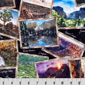 Multi Black National Parks Digital Cuddle Black Fabric per yard