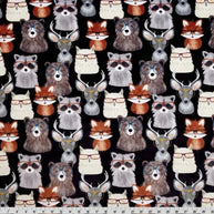 Multi Black Nature Nerds Digital Cuddle Black Fabric per yard