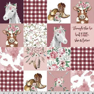 Multi Cowgirl Digital Cuddle Rosewater Fabric per yard
