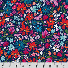 Navy Whispering Blooms Mystical Quilting Cuddle Fabric Per Yard