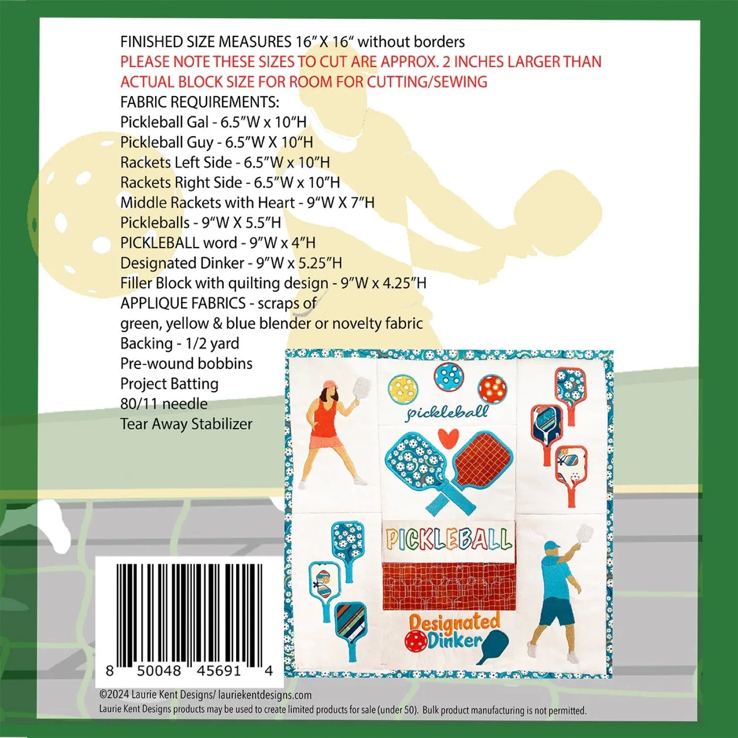 Pickleball Fun Embroidery Pattern
