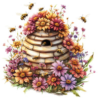 Rustic Beehive with Flowers Fabric Panel 10
