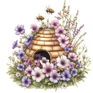 Rustic Beehive with Flowers Fabric Panel 11