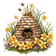 Rustic Beehive with Flowers Fabric Panel 16