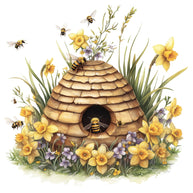 Rustic Beehive with Flowers Fabric Panel 17
