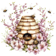 Rustic Beehive with Flowers Fabric Panel 1