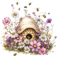 Rustic Beehive with Flowers Fabric Panel 24