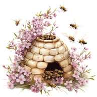 Rustic Beehive with Flowers Fabric Panel 2