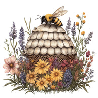 Rustic Beehive with Flowers Fabric Panel 31
