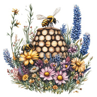 Rustic Beehive with Flowers Fabric Panel 34