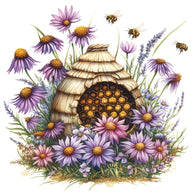 Rustic Beehive with Flowers Fabric Panel 4