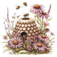 Rustic Beehive with Flowers Fabric Panel 5