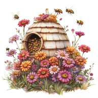 Rustic Beehive with Flowers Fabric Panel 8