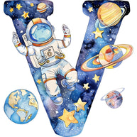 Space Alphabet Letter V Fabric Panel